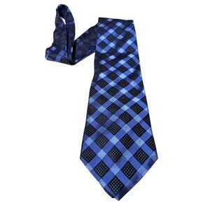 Geoffrey Beene 100% Silk Blue & Black Checkered Mens Tie Imported Fabric